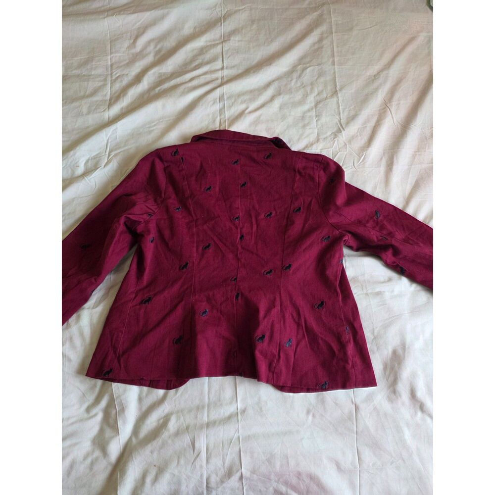 Vintage Marketplace Blazer Large Burgundy Black Cat Embroidered Novelty ModCloth - Picture 4 of 8